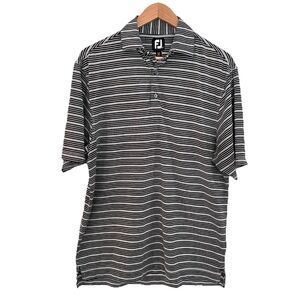 FootJoy Men’s Short Sleeve Golf Polo Black/Grey‎ Stripe Performance Shirt Medium